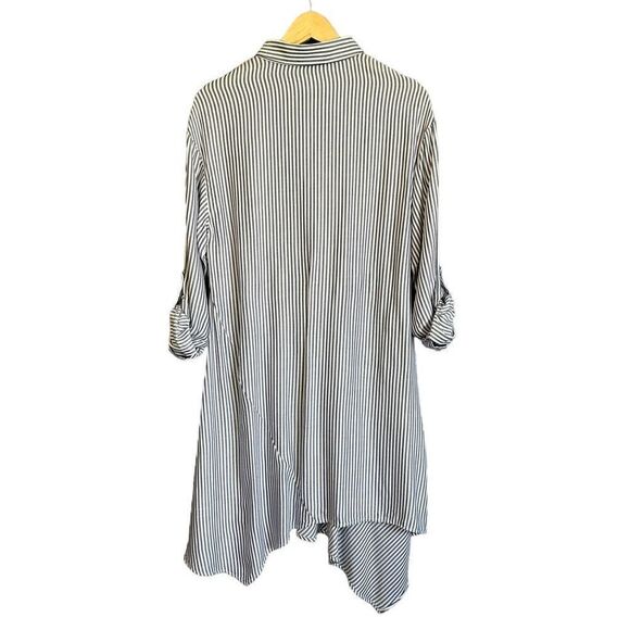 Lagenlook Cupio Asymmetrical Hem Navy Striped Cuff Sleeve Tunic Top - Picture 8 of 14